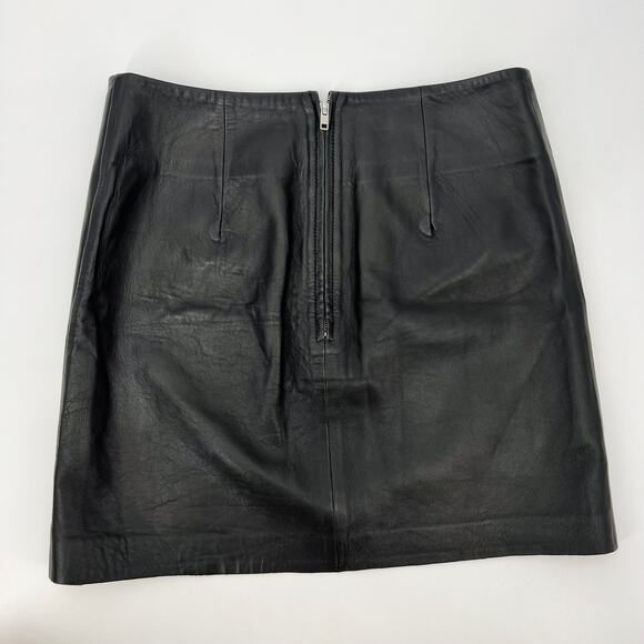 & Other Stories 100% Leather Black Mini Skirt Women's Size 10 - Picture 4 of 8
